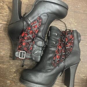 Black and Red Lace-Up Women's Boots